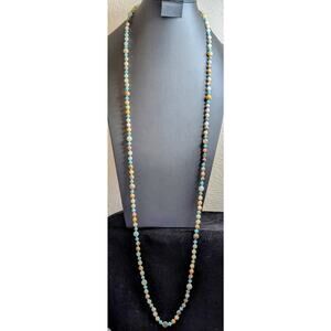 Jasper Glass Agate Quartz Multi Stone Opera 48" Hand Knotted Necklace